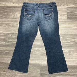 Vintage Y2K Lei Flare Jean Womens 34x25 Capri Embroidered Sophia Hipster WideLeg